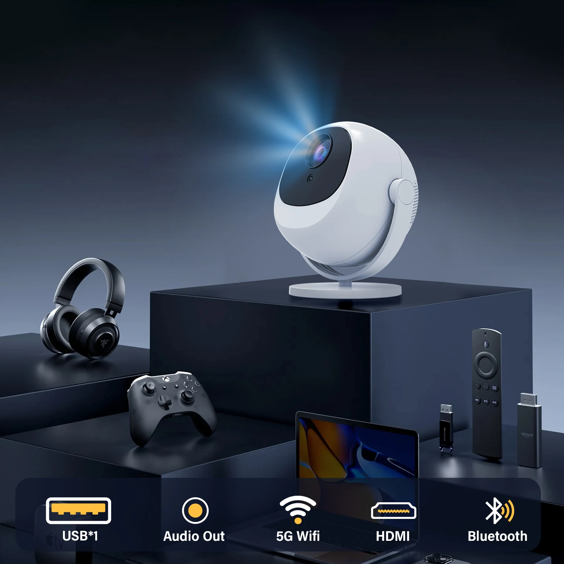 Salange P360 Mini Portable Home Projector 4K Cinema Android11 WiFi 6 BT5.2 Auto Correction 360&deg; Rotatable Outdoor Smart Beamer
