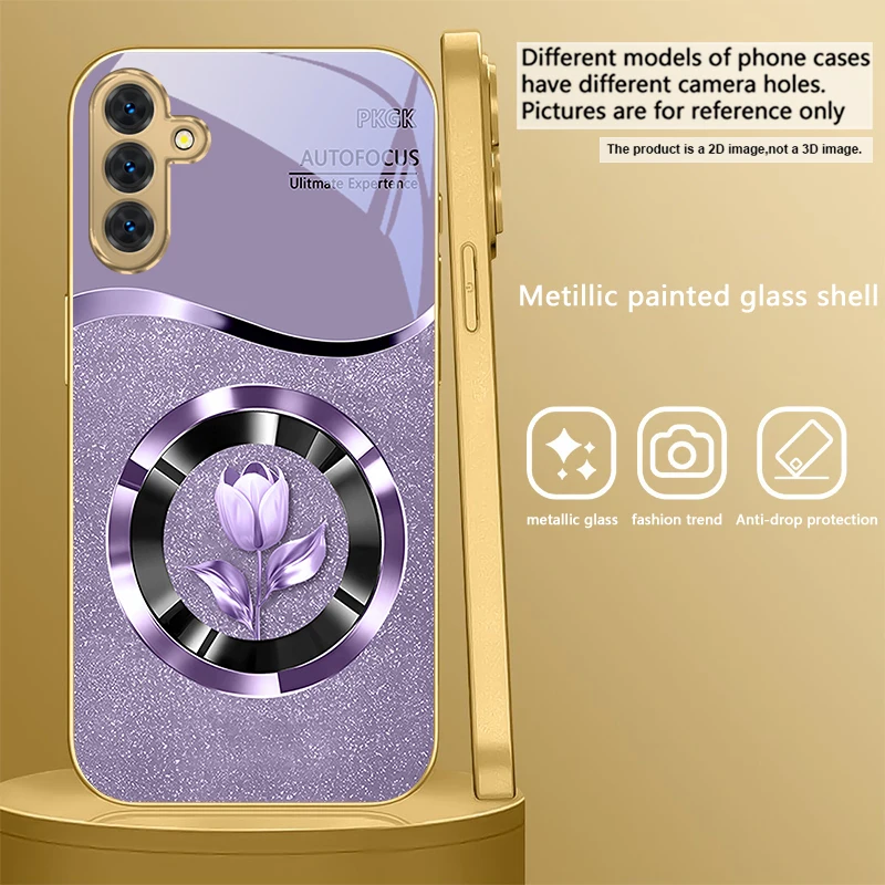 Golden Glass Phone Case with Exquisite Floral Design