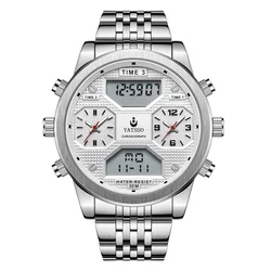 Men's Sleek Chronograph Watch - Large Dial, Water Resistant with Steel Band (1284- siliver)