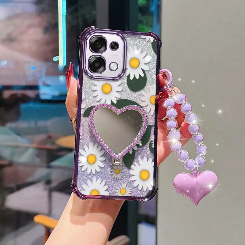 3-Piece White Daisy Phone Case Set with Lanyard and Circular Stand