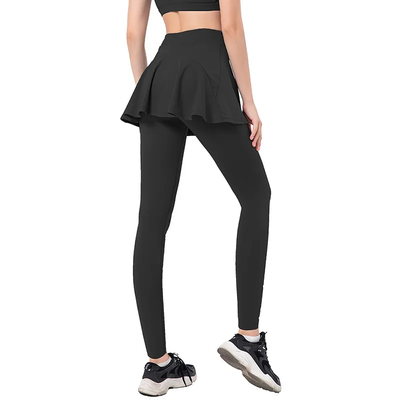 Legging 2 En 1 Femme Avec Jupe De Yoga - Taille Haute Élastique Avec Poches, Sport & Tennis
