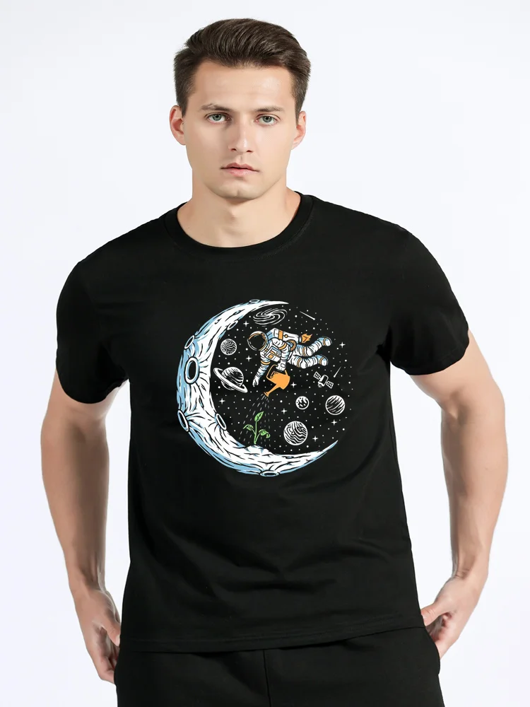 T-shirt da uomo 100% cotone Casual Divertente Astronauta Design Stampa T-shirt O-Collo allentata per uomo Maglietta a maniche corte Hip Hop_voghion.com