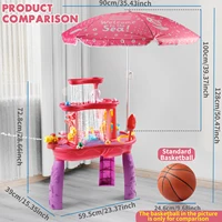 Water Table with Umbrella,3-Tier Kids Sand Water Table,Activity Sensory Play Table for Boys Girls,Rose red,Blue 2