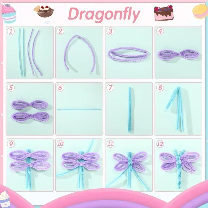 100pcs Colorful Chenille Stems Pipe Cleaners Plush Tinsel Stem Wired Twist Sticks Hair Strip Craft DIY Educational Toys Handmade