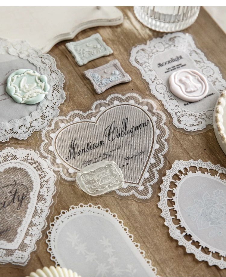 10 Stück/Packung Retro-Hohlspitze-Aufkleber, dekorative Scrapbooking-Collagenmaterialien, Vintage-Aufkleber für die Herstellung von Journals und Bastelarbeiten – Detail 17