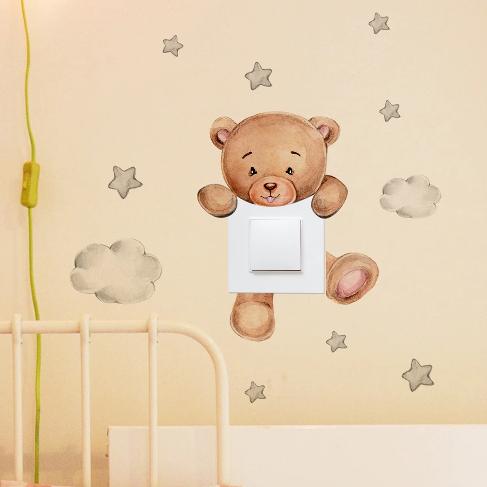 Self Adhesive Wall Stickers Cartoon Bear Star Switch Sticker For Kid Baby Room Bedroom Decoration Mural Home Decor