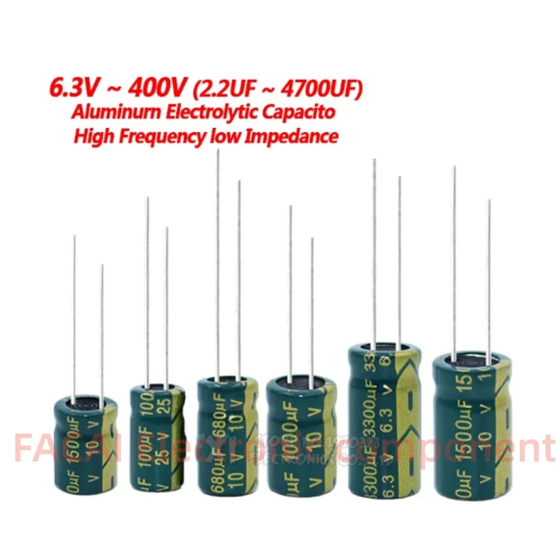 10PCS10V 16V 25V 35V 50V 400V High Frequency Low ESR Aluminum Capacitor 100UF 220UF 330UF 470UF 680UF 1000UF 1500UF 2200UF3300UF