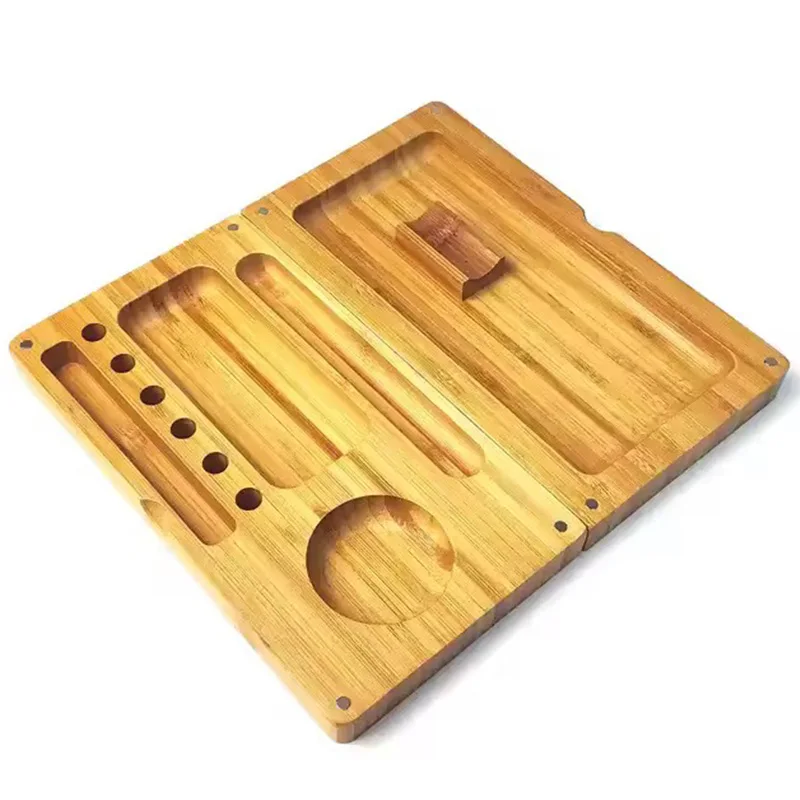 Backflip Bamboo Rolling Tray with Magnetic Lid Durable Rolling Tray with Cleaning Brush and Samll Rolling Tool 3