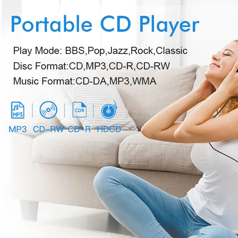 HOTT CD204 Portable CD Player for Home Travel and Car with Stereo Earphones and Anti Shock Protection portable cd player