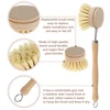 Kitchen Dish Brush Set Wooden Long Handle Pan Brush with 4 Replacement Brush Head kitchen scrubbing brush Pans Pot Brushing Tool 3