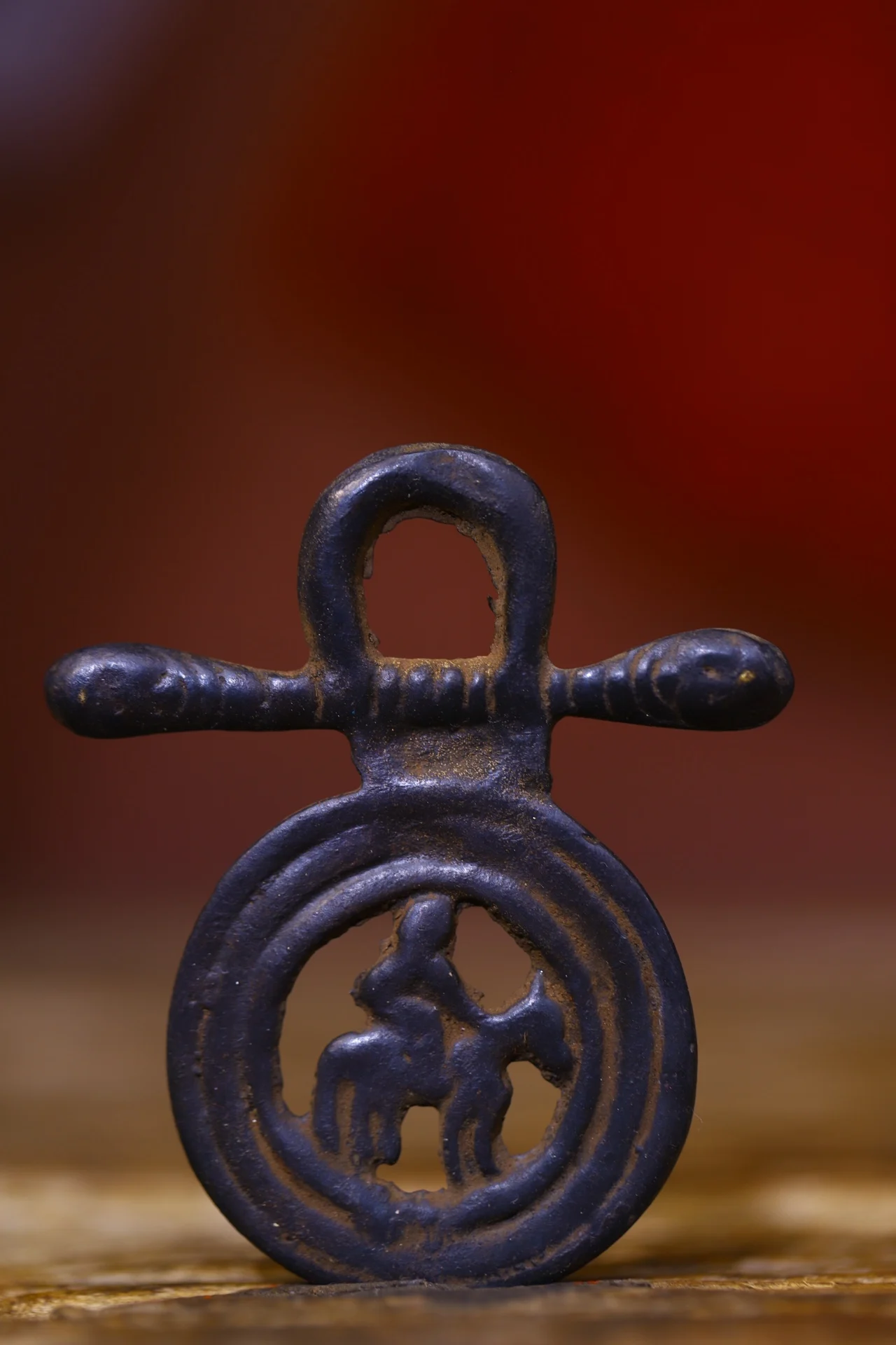 

3"Tibetan Temple Collection Old Bronze Cinnabar Palden Lhamo Buddha Card Pendant Amulet Dharma Worship Hall Town house Exorcism