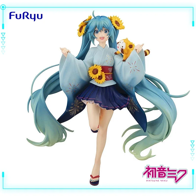 

FuRyu Original Genuine Hatsune Miku Virtual Singer Miku Summer Festival Ver Araiguma Rascal 17cm Anime Special Figure Model Toys