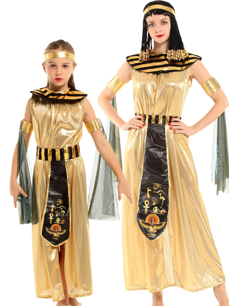 Parents-child Ancient Egyptian King Pharaoh Goddess Cleopatra Cosplay Costume Golden Ancient Egyptian Cosplay King Queen Robe - Image 4
