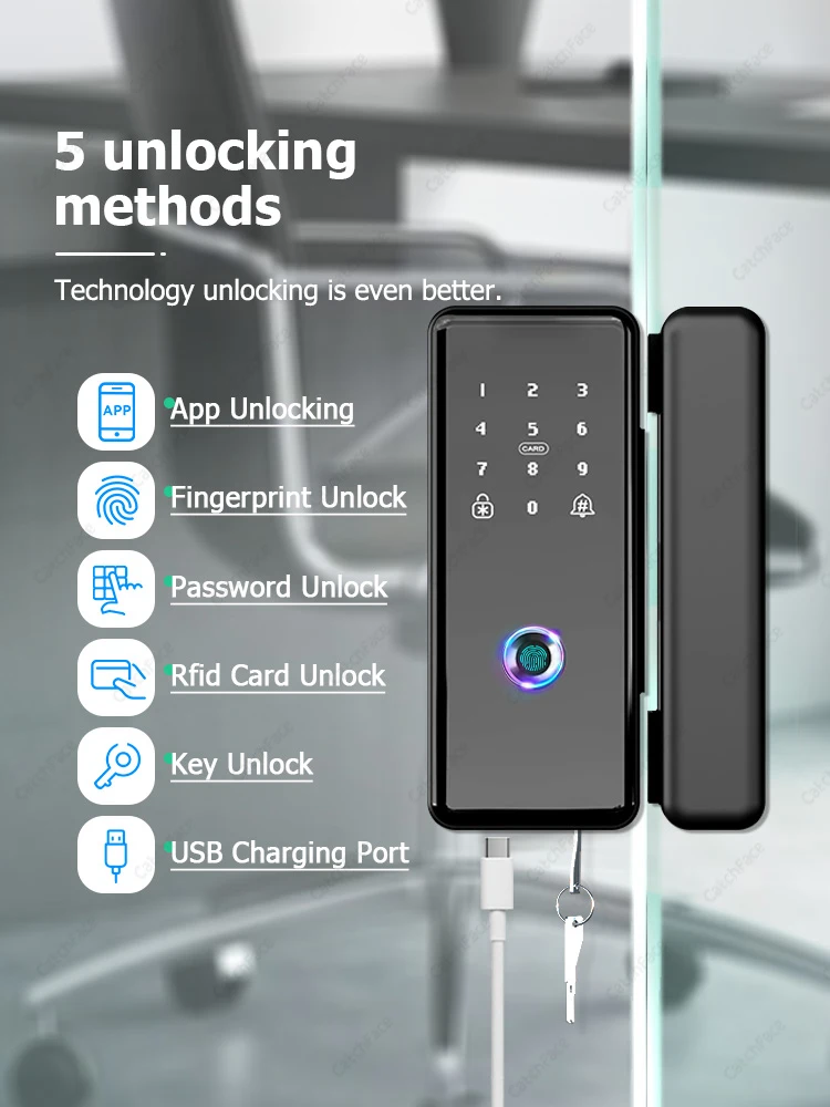 Mechanical Key TTLOCK Smart Lock For Glass Door Fingerprint Code Card Electronic