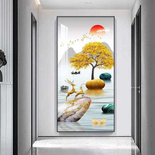 Pintura decorativa de flores de peonía rica, pintura para pasillo, placa vertical para colgar, pintura de paisaje, decoración del hogar
