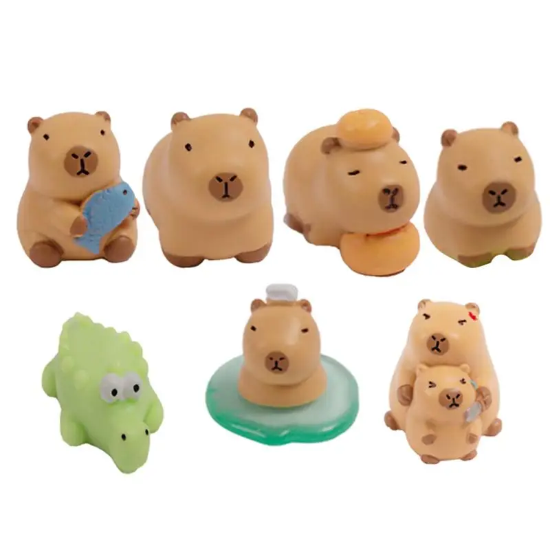 8Pcs Mini Capybara Figure Cute Animals Resin Keychain Pendant Landscape Ornaments Decorative Figurines Animal Model Ornament