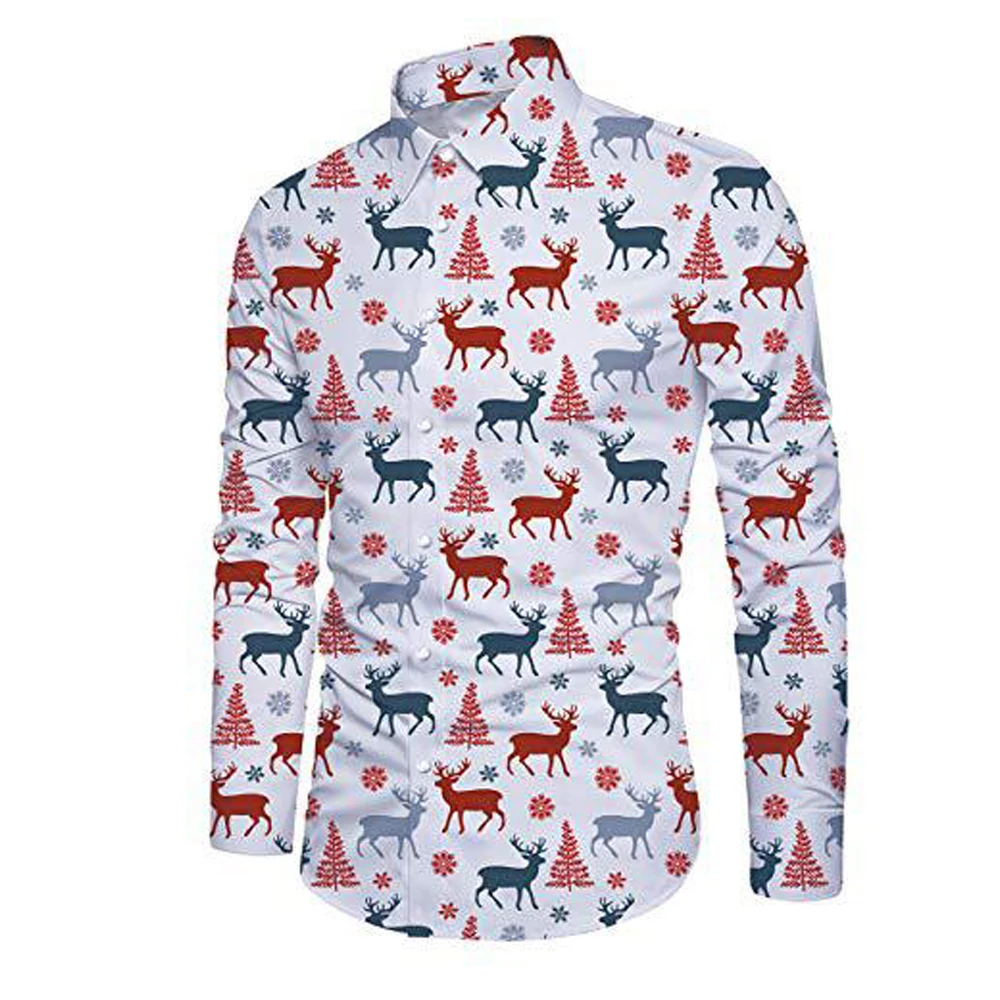 thumbnail image 1 of Camisas navideñas para hombre, camisas de manga larga con botones, camisas de Papá Noel para fiestas al aire libre, camisas de calle de invierno con elástico hacia abajo, 1 of 5