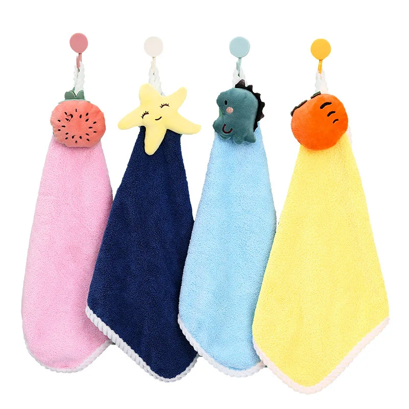 R HORSE 4Pcs Beige Hand Towels with Hanging Loops Absorbent Coral Fleece  Bathroom Hand Towel Soft Thick Dish Cloth Dry Towel for Kitchen Bathroom