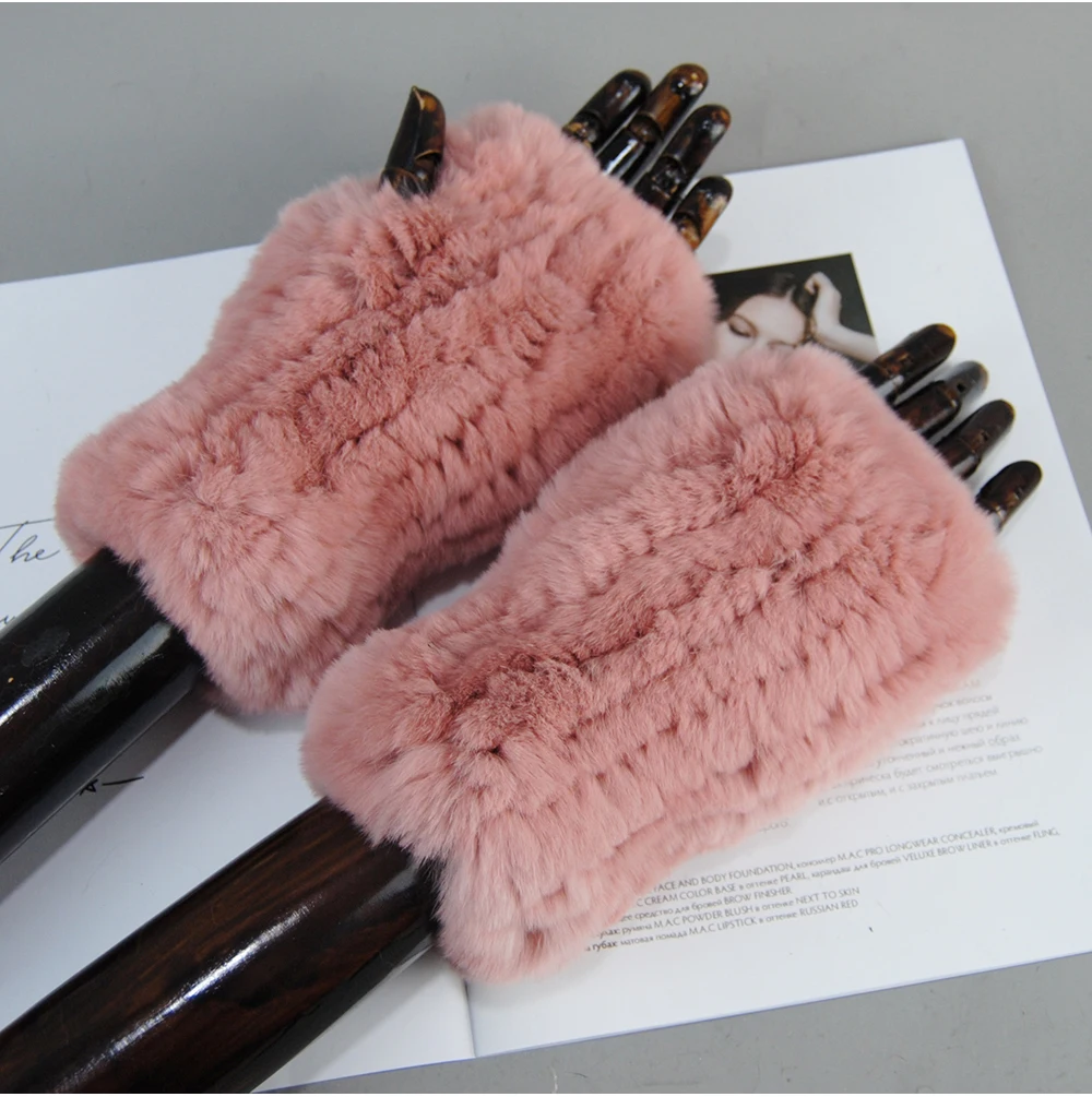 Hot Sale Winter Women Natural Real Rex Rabbit Fur Gloves Good Elastic Knitted Rabbit Fur Mittens Lady Real Rex Rabbit Fur Gloves