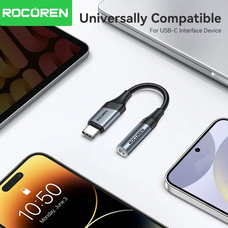 Rocoren USB C to 3.5mm Jack Dac Audio Cable Male To Female Headphone Adapter Type C To 3.5 mm Converter for Samsung Xiaomi Phone Best Sellers In Phones Accessories