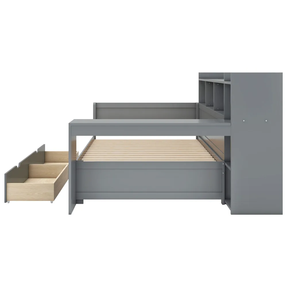 90x200cm Schlafsofa, Tagesbett, Nachttischplatte und Untertischplatte, Bett mit Steckdose und USB-Anschluss, 2 Schubladen, Schreibtisch, ohne Matratze – Detail 27