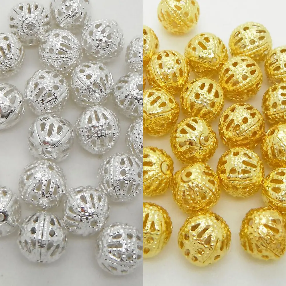 

4mm,6mm,8mm,10mm,Round Filigree Spacer Beads Plated / Gold,Silver,Copper,Bronze