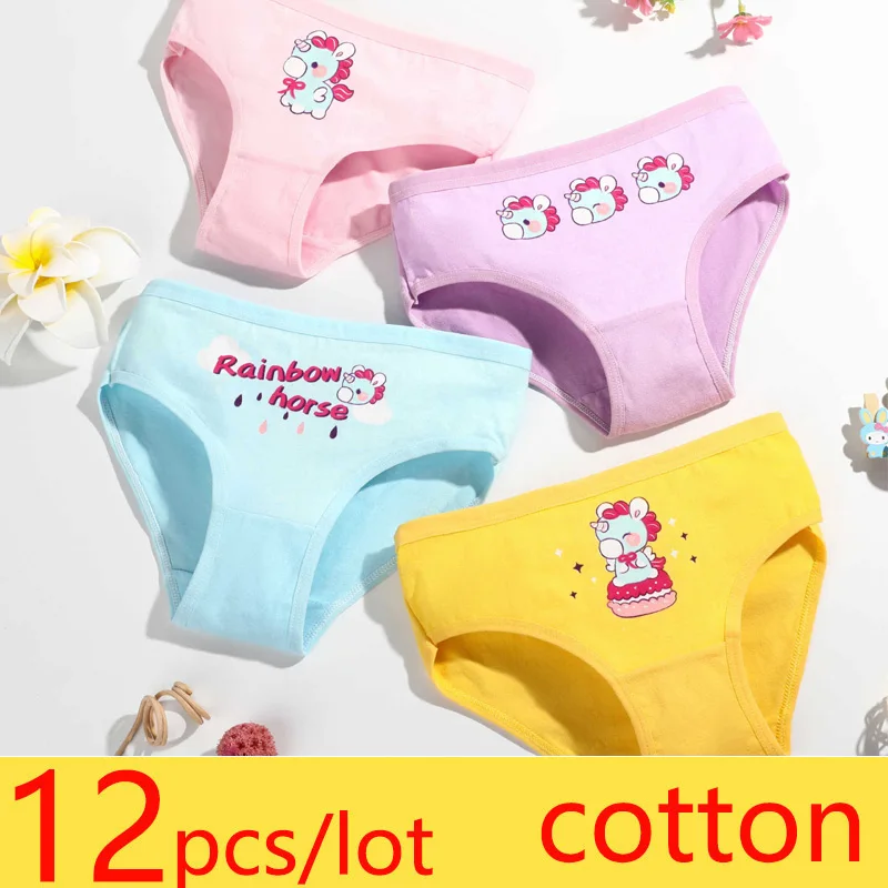  12 Pieces/lot Design Children's Girls Panties Cotton Soft Pretty Cartoon Child Underwear for Girls Kids Boxer Panties Breathable 
