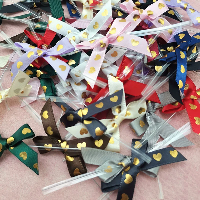 50pcs/pack 45mm Gold Heart Mixed Bows For Valentine's Day Decoration Gift Packaging Handmade DIY Making Clothing Accessories