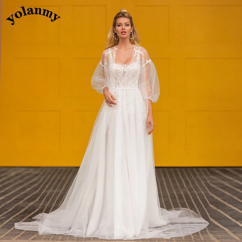 

YOLANMY Stylish Aline Wedding Dresses Formal Bridal Gown Puffy Appliques Vestido De Casamento Customised