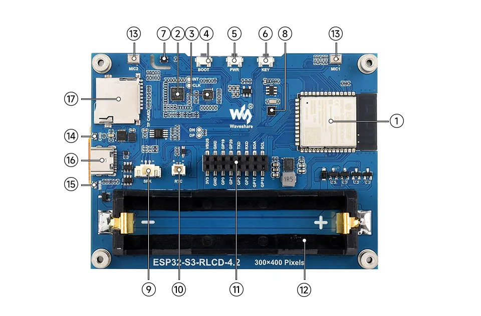 WAVESHARE ESP32-S3 4.2inch RLCD Development Board, 300 × 400 Resolution, Support