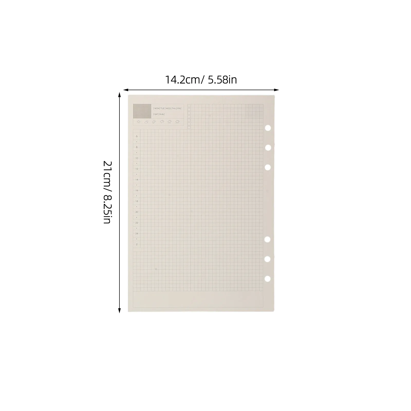 A5 6홀 라인 플래너 리필 데일리 위클리 먼슬리 인서트 부드러운 잉크 방지 용지 휴대용 리필 (6링 바인더용)