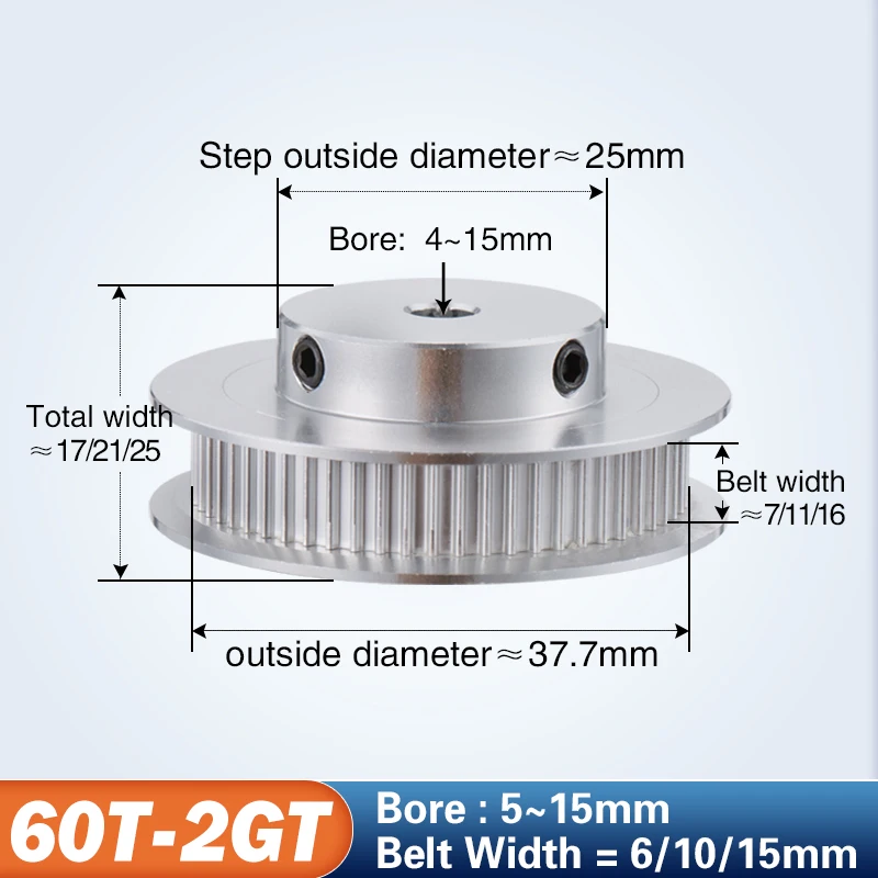 GT2 Timing Pulley 2GT 60 Teeth Bore 5/6/6.35/8/10/12/14/15mm Synchronous Wheels Width 6/9/10/15mm Belt 3D Printer Parts