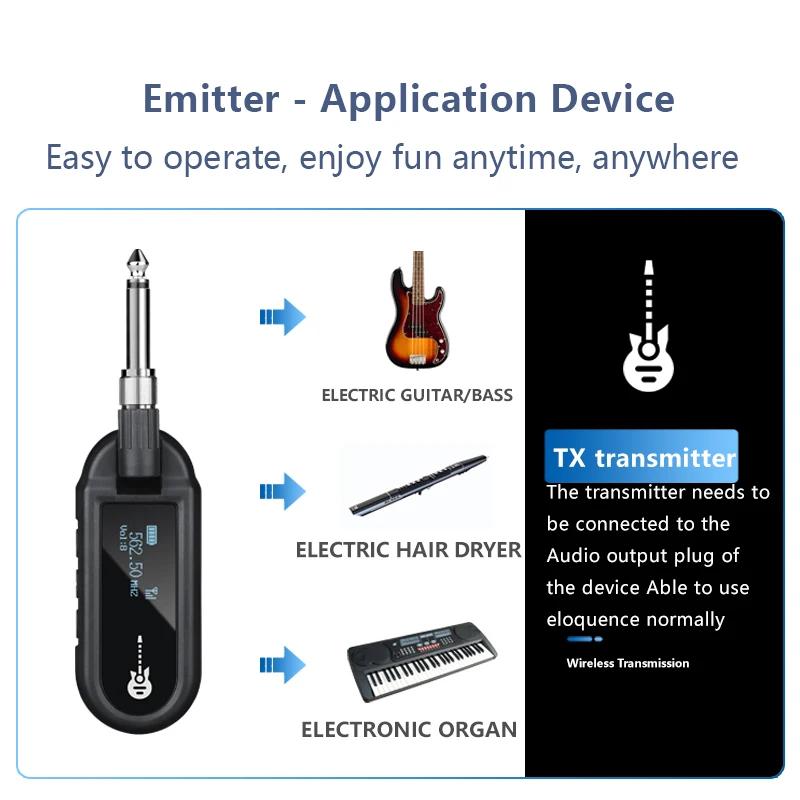 Electric Guitar Electric Blowpipe UHF Wireless Transmitter Receiver Drums Piano Instruments Pickup Audio Transmission Lossless
