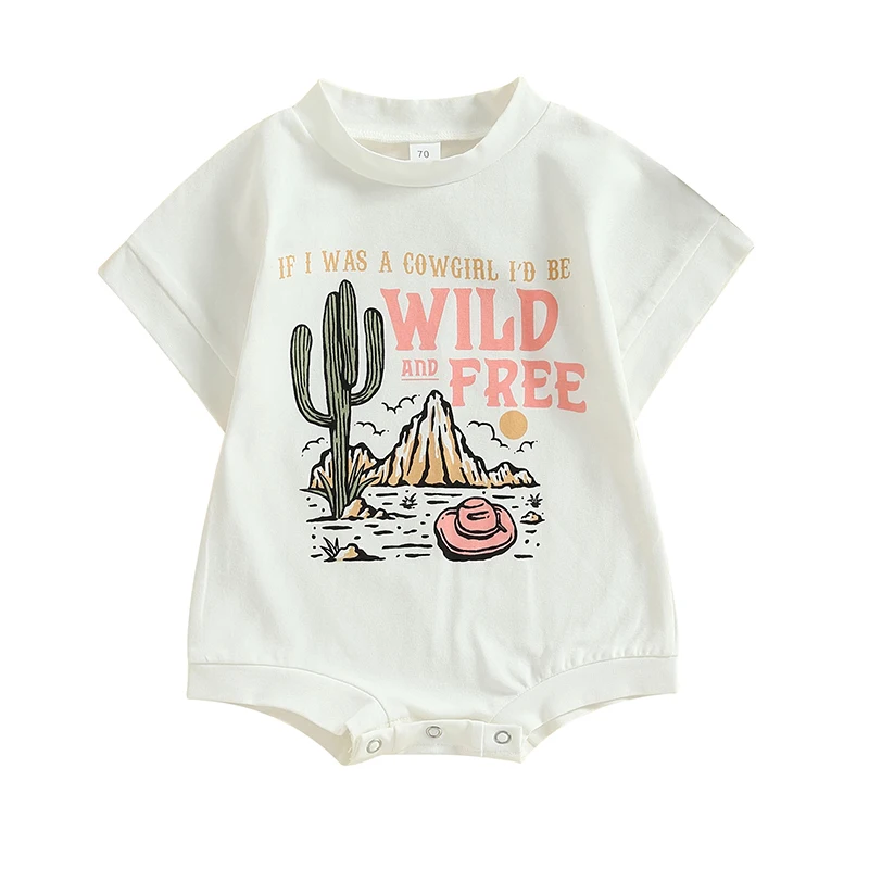 

Newborn Infant Baby Girl Romper Summer Clothes Western Style Short Sleeve Crew Neck Bodysuit Cowgirl Outfit