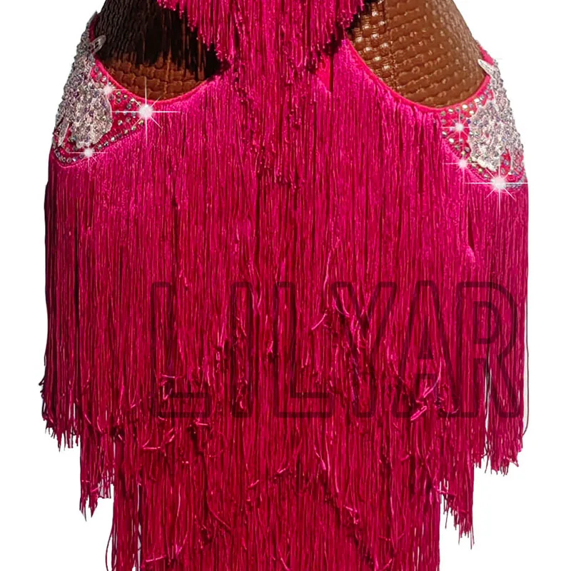 Latin Dance Dress Adult Children Rose Red Embroidered Fringe