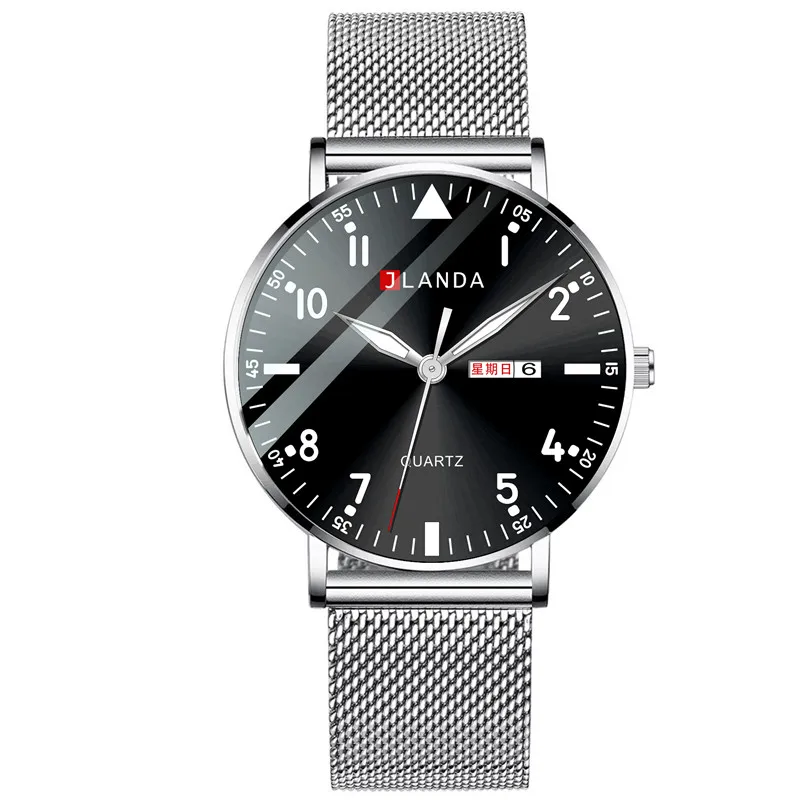 JLANDA Fashion Business Slim Stainless Steel Mesh Strap Quartz Watch Men's Watch Montre Homme 