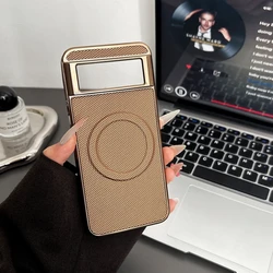 Premium Business Leather Magnetic Phone Case with Plating Frame and Shockproof Magsafe Cover for Pixel 8A (Gold)