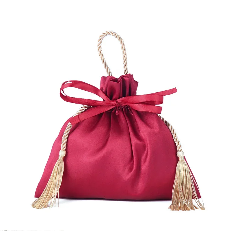 10 Stück Luxus verpackung Kordel zug Samt beutel Seide Geschenkt üte für Schmuck Hochzeit Süßigkeiten schachteln mit Perlens chnur Dekor begünstigt Taschen – Detail 12