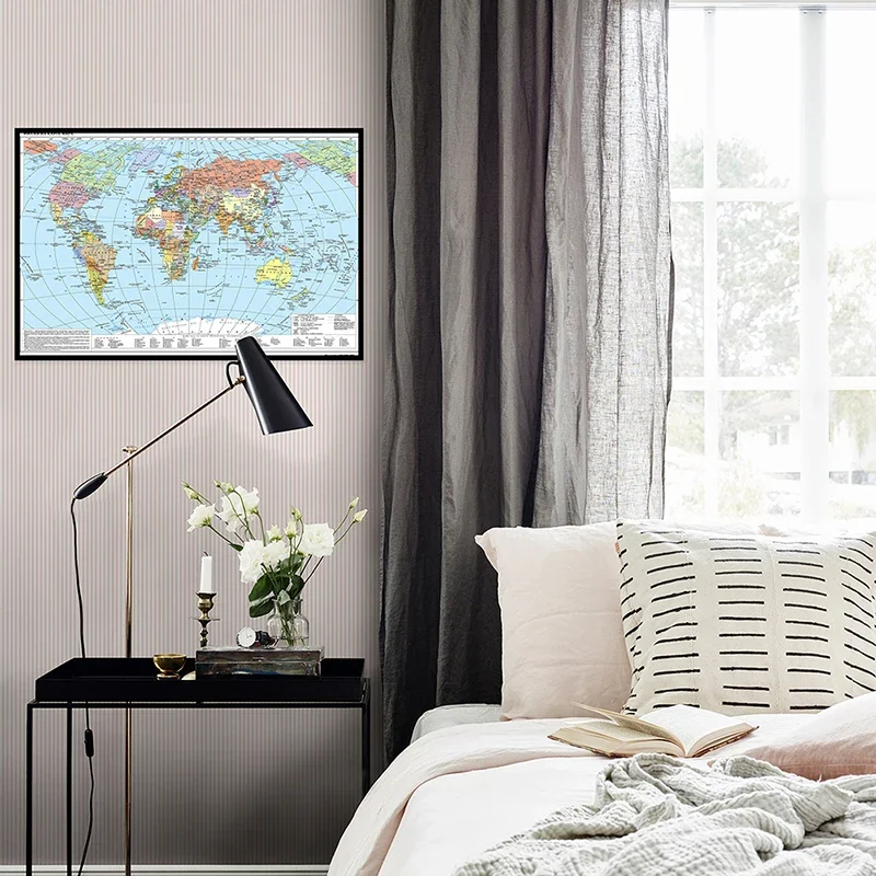 59*42cm Canvas Russian World Map Large Poster Prints Wall Hanging Art Non-Smell No-fading Map for Education Poster Home Decor