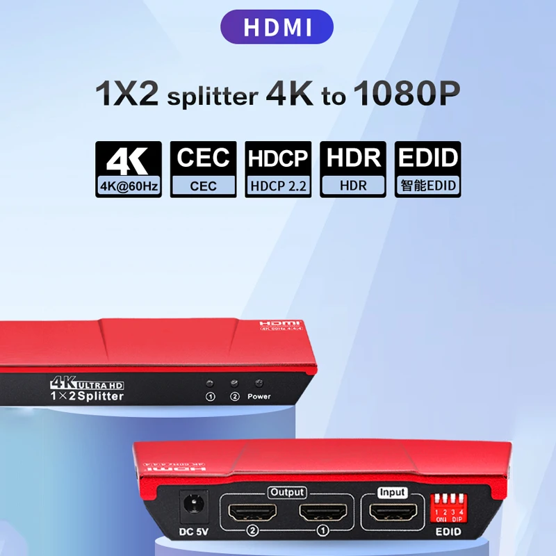 Edid Manager Hdmi Splitter 2 Uscite Audio Video A Hdmi 2 0 Adattatore Da 1 A 2 Scaler Doppio Display Per Ps3 Proiettore Monitor Portatile