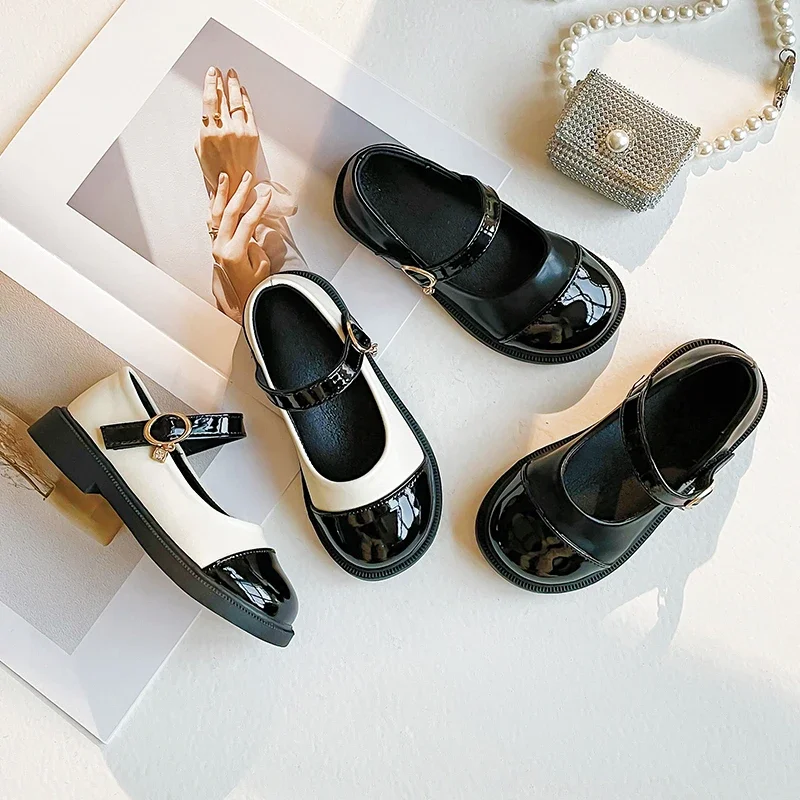 Children Mary Janes Elegant Four Seasons Soft Girl's Leather Shoes Black White Classic Shallow 23-37 Toddler Kids Princess Shoes