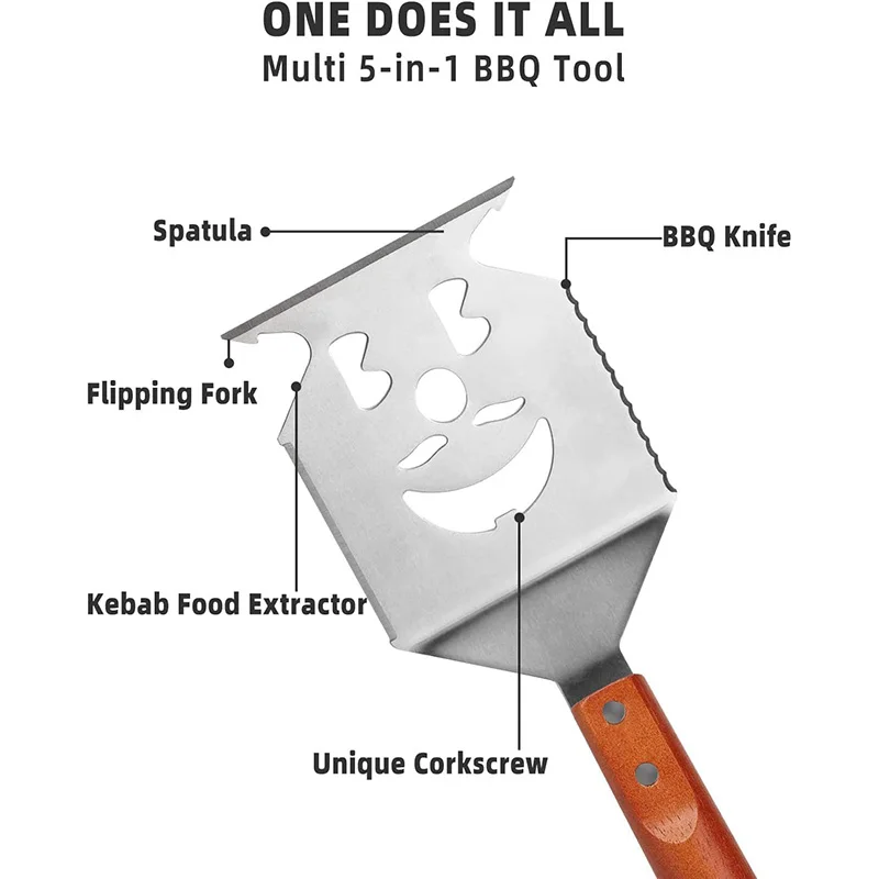 BBQ Grill Accessories for Grill, 5 in 1, Spatula, Tools for Outdoor Grill,44 cm Long, Barbecue Utensils Dad Gifts