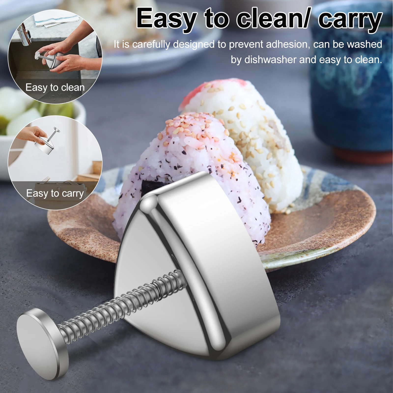 Onigiri Mold 304 Stainless Steel Rice Ball Mold Non-Stick Triangle Sushi DIY Tool Portable Triangle Spam Musubi Rice Sushi Mold Onigiri Mold Sushi Maker Rice Ball Mold Sushi Tools