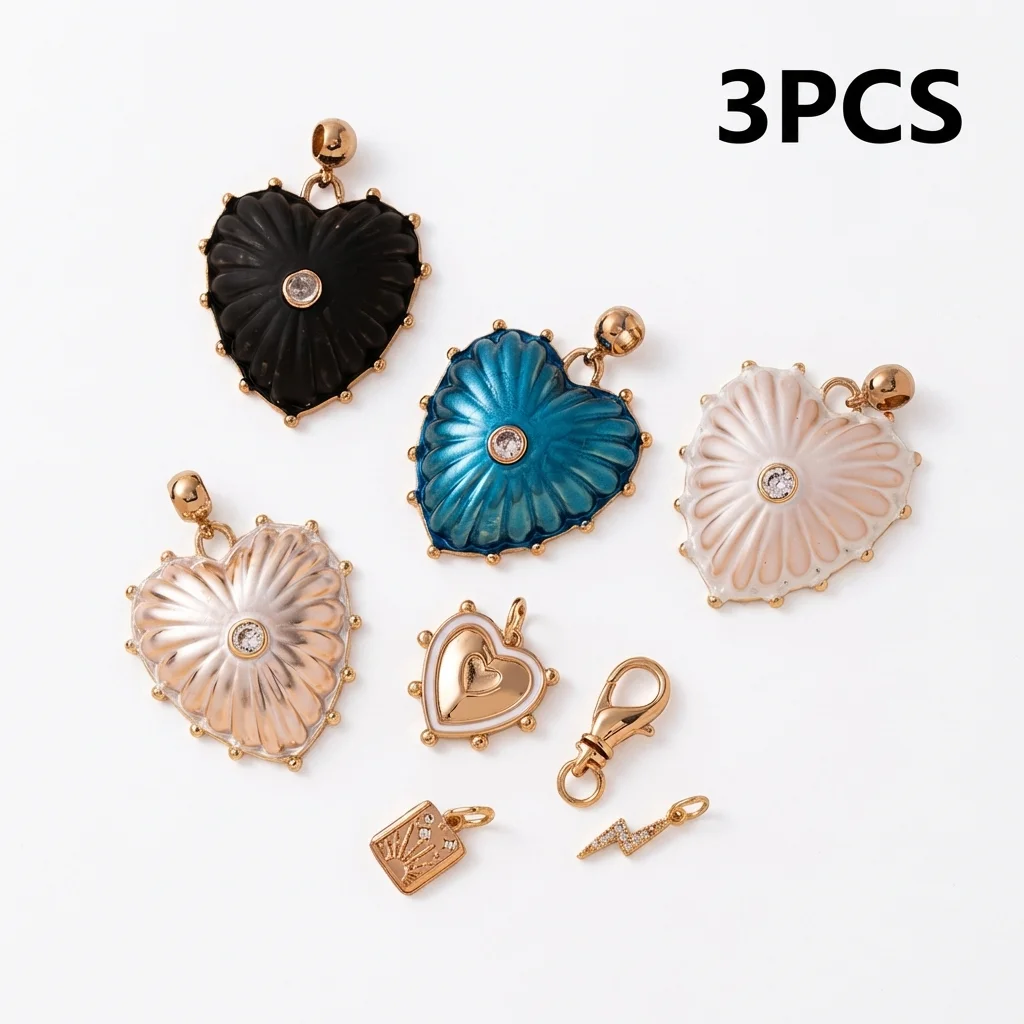 3 Stück einfache und personalisierte Anhänger in verschiedenen Stilen mit Sonnen-, Farben-, Liebes- und Blitz-Motiven zum Selbermachen für Schmuck. – Detail 2