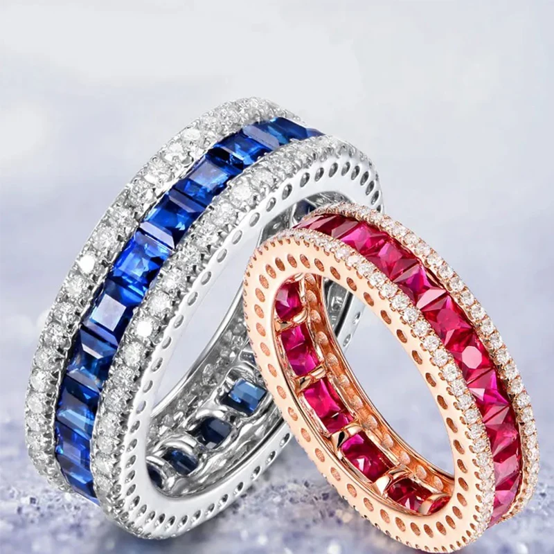 Ruby Sapphire Spinel Ring For Women Clear Red Blue Zircon Vintage Round Rings S925 Silver Wedding Bands Fine Jewelry silver rings silver ring wedding rings gemstone ring