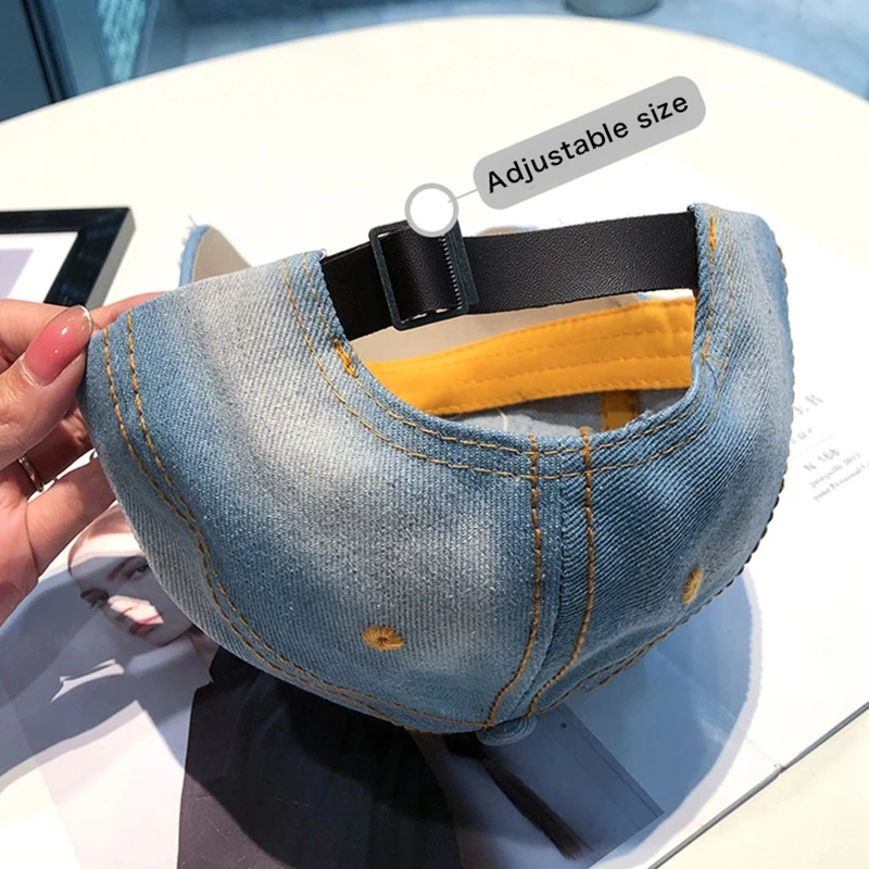 Baseball Cap Shiny Rhinestone Women Baseball Hat Punk Pentagram Star Peaked Cap Hip Hop Duck Tongue Caps Blue Color Denim Duckbill Hats Visor