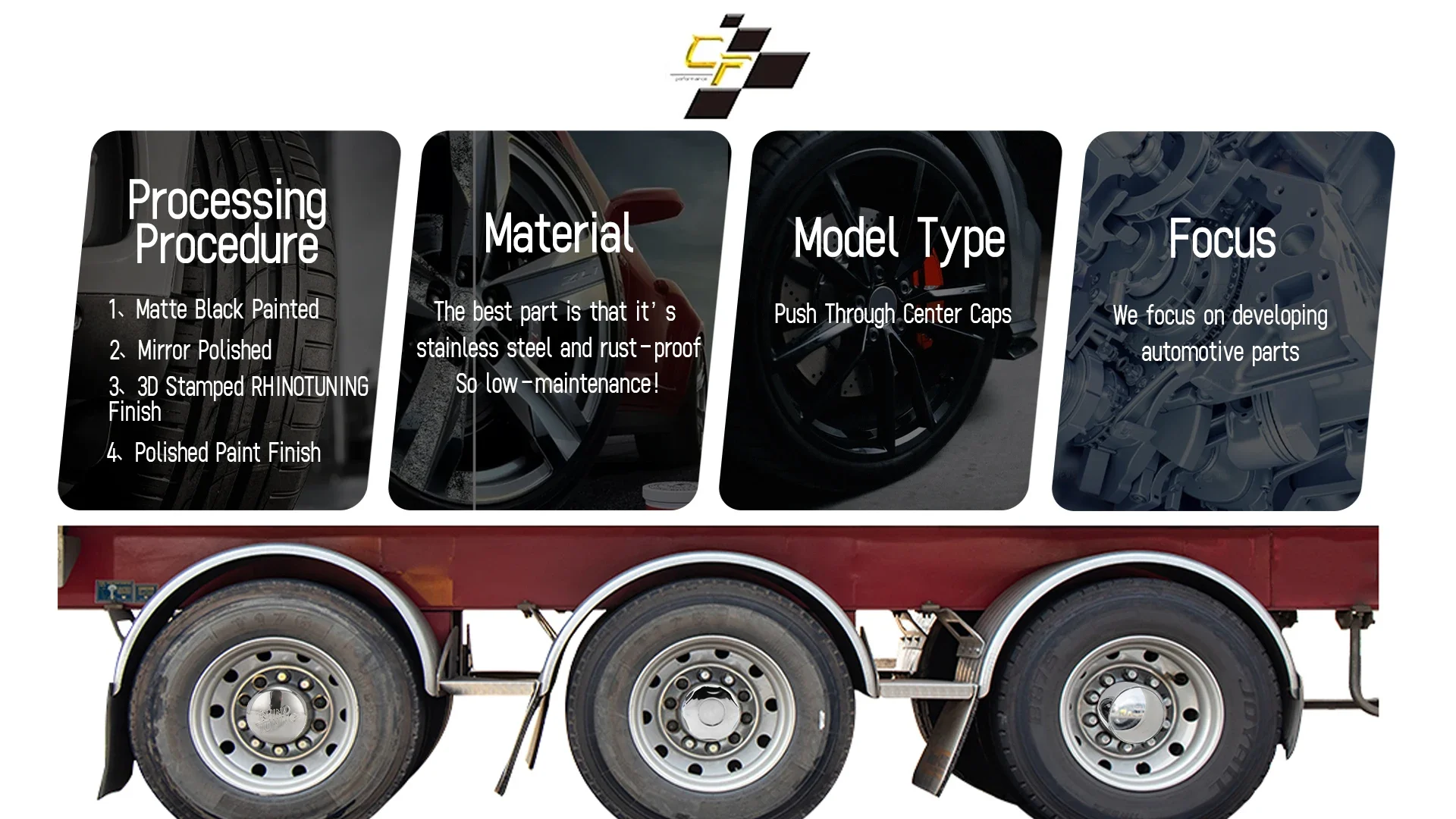 CFPerformance 1/4 Stück 84 mm Edelstahl-Durchsteckkappen für 3,37 Zoll Anhänger-/LKW-Felgen mit 2,2 Zoll Durchmesser und 2,2 Zoll Höhe, durchsteckbar aus Stahl – Detail 1