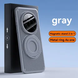 Enhanced Heat Dissipation Magnetic Ring Phone Case with Trolley Box Design and Hard Protection for Honor Magic7 (Gray)