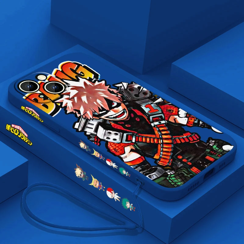 thumbnail image 1 of Funda de teléfono de Anime My Hero Academia para Apple iPhone, 15, 14, 13, 12, 11 Pro Max Plus, 8, 7, SE, funda líquida con Capa de cuerda izquierda, 1 of 5