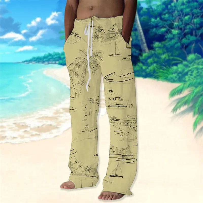 Men's Trousers Summer Pants Beach Pants Drawstring Elastic Waist 3D Print Coconut Tree Graphic Prints Comfort Casual